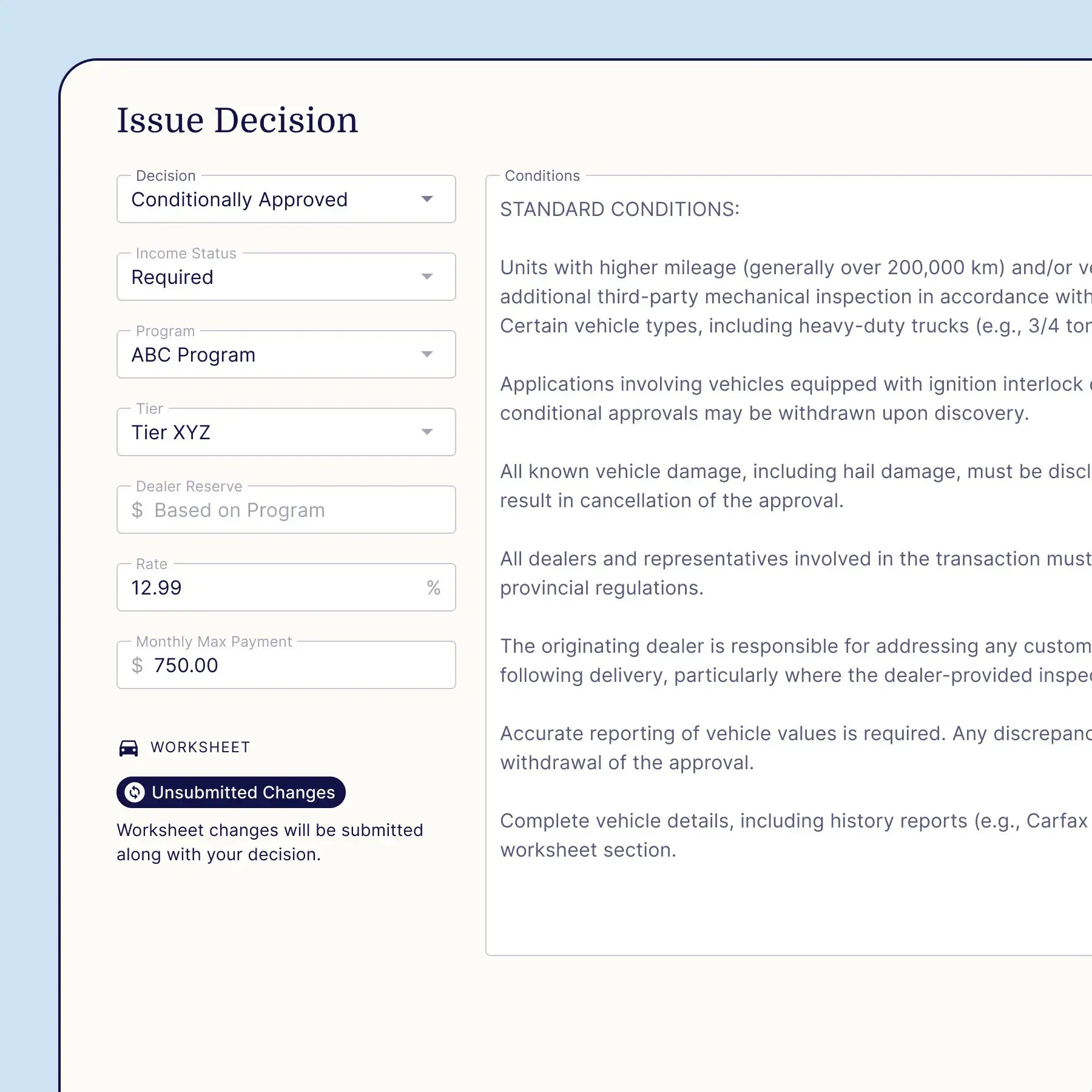In-House Lending - Issue Decision