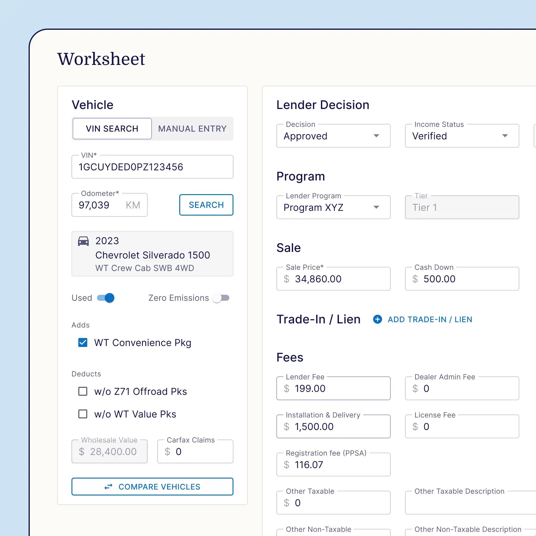 In-House Lending - Worksheet